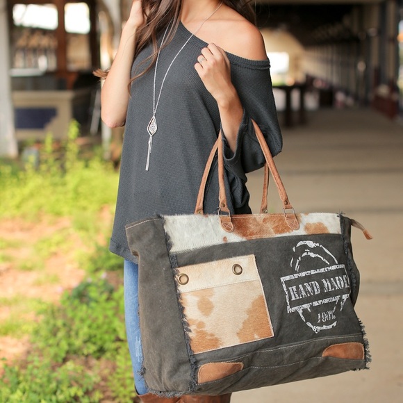 Handbags - “Hand made” canvas and hair on weekender bag